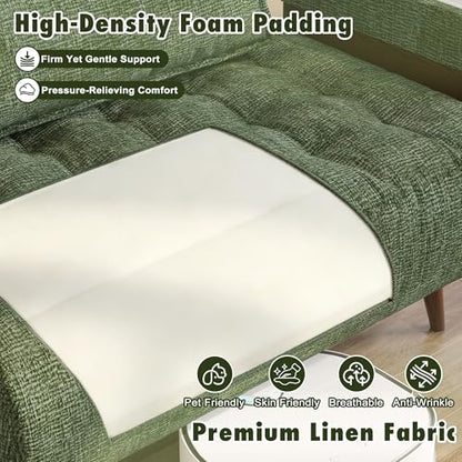 JASIWAY 37" Mid-Century Convertible Sofa Chair Bed Sleeper for Adult, Futon | Space Saving, Sturdy Green Chenille Convertable Guest Bed with Adjustable Backrest, Folding Sofa Chair with Walnut Armrest - color: Mid-century Green, size: 36.6" W Sleeper Chai