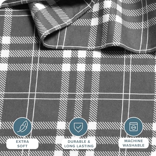 Bare Home Flannel Duvet Cover Set Twin/Twin XL, Stirling Plaid - Grey/White | 100% Cotton, Velvety Soft, Heavyweight, Premium Flannel, Double Brushed, Includes Sham Pillow Cover - color: 15 - Stirling Plaid - Grey/White (No Comforter), size: Twin/Twin XL