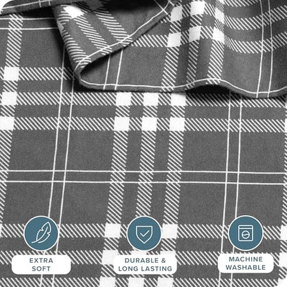 Bare Home Flannel Duvet Cover Set Twin/Twin XL, Stirling Plaid - Grey/White | 100% Cotton, Velvety Soft, Heavyweight, Premium Flannel, Double Brushed, Includes Sham Pillow Cover - color: 15 - Stirling Plaid - Grey/White (No Comforter), size: Twin/Twin XL