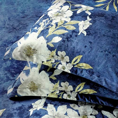 Sunshine Nicole Reversible Comforter Set, Printed Distressed Velvet Front and Sold Distressed Velvet Reverse, 3 Pieces Navy Blue Queen, with Soft Polyester Fill - color: Navy, size: Queen