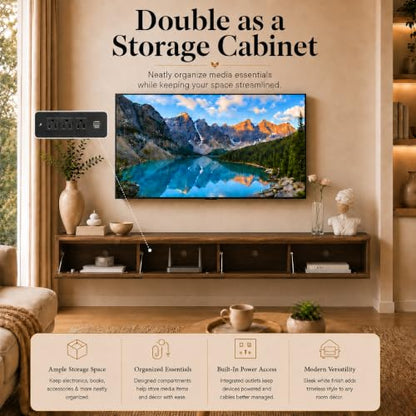 Brown Floating TV Stand Wall Mounted, 72.8" Media Console | Fits Up to 80* TV, Brown finish, midcentury modern tv stand. - color: Brown-c
