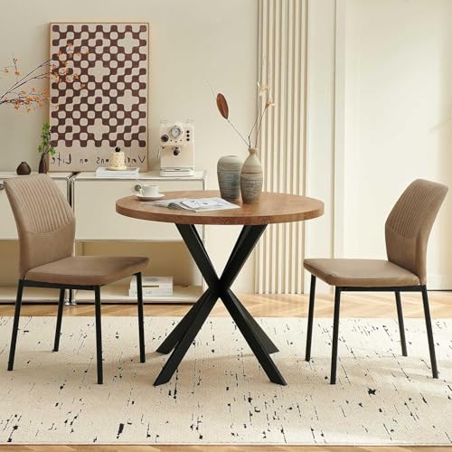PU Leather Dining Chairs Set of 2, Mid-Century Modern Beige Leather Kitchen Chairs, Armless Dining Room Chairs with Black Metal Legs for Dining Room, Living Room - color: Beige, size: 2 Chairs