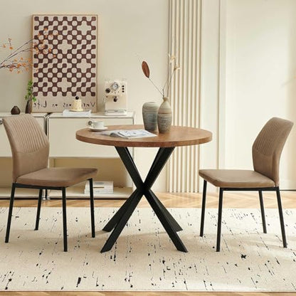 PU Leather Dining Chairs Set of 2, Mid-Century Modern Beige Leather Kitchen Chairs, Armless Dining Room Chairs with Black Metal Legs for Dining Room, Living Room - color: Beige, size: 2 Chairs