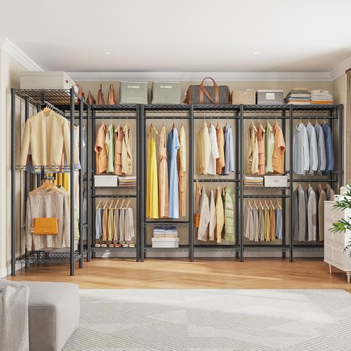 Raybee Clothes Rack Heavy Duty 1100 LBS Capacity Clothing Racks for Hanging Clothes Adjustable Garment Rack,17.7" D x 75.8" W x 76.9" H Black - color: Black, size: 75.8" W x 17.7" D x 76.9" H
