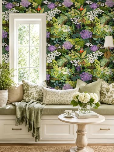 Peel and Stick Wallpaper Floral Renter Friendly Wallpaper | Stick On Removable Boho Leaf Contact Paper Tropical Rainforest Wallpaper for Kitchen Wall Decor,17.5 x 118 in