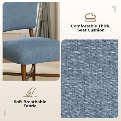 Farmhouse Dining Chairs Set of 2, Linen Seat, Wood Legs, Blue | Mid Century Modern, Upholstered Padded Cushion, Solid Wood Cross-Brace, Easy 15-Min Assembly, Kitchen Dining Room - color: Blue, size: Set of 2