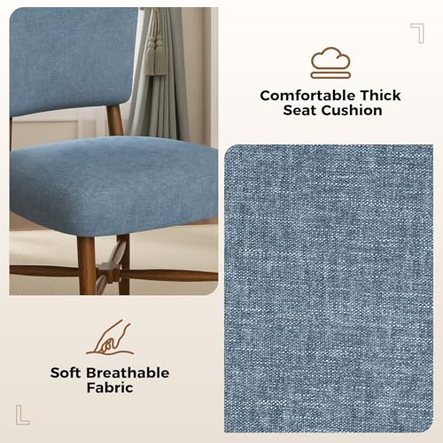 Mid Century Dining Chairs Set of 4, Linen Seat, Wood Legs, Blue | Farmhouse, Upholstered Padded Cushion, Solid Wood Cross-Brace, Easy 15-Min Assembly, Kitchen Dining Room - color: Blue, size: Set of 4