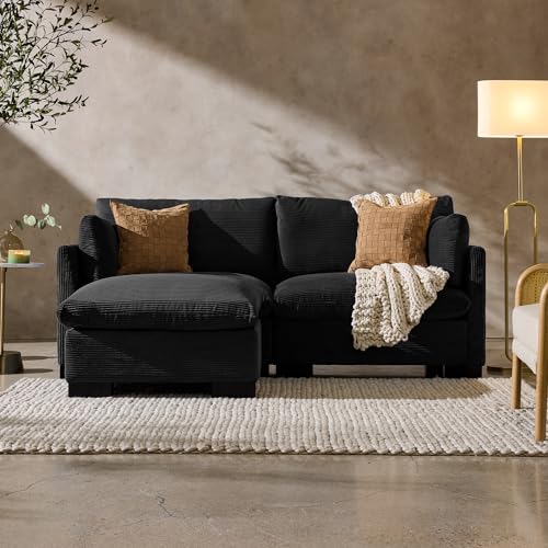 Best Choice Products Modern Loveseat Sofa for Living Room, Corduroy Recliner, Removable Cover, Spring Cushions, Solid Wood Frame, Easy Assembly for Small Spaces, 82in – Black - color: Corduroy - Black
