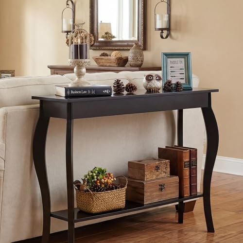 ChooChoo 39" Narrow Entryway Table with Storage Shelf, Black | Console Table with Curved Legs, Chic Accent Sofa Table with Shelves for Entryway, Living Room, Hallway - color: Black