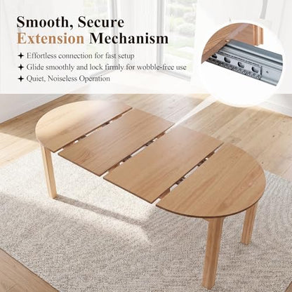 HNY Extendable Dining Table Round to Oval for 4-8, 42"-77" Oak Veneer Kitchen Table with Sturdy Legs, Modern Farmhouse Expandable Dining Room Table for Family Gatherings & Small Apartments, Natural - color: Natural
