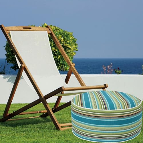 FUNHOME Inflatable Stool Ottoman Footrest with Handle D20 xH9-Green Stripe | Indoor Outdoor Footrest Seat, Water-Repellent, Footstool Pouf for Home Patio Garden and Camping Use - color: Green Stripe