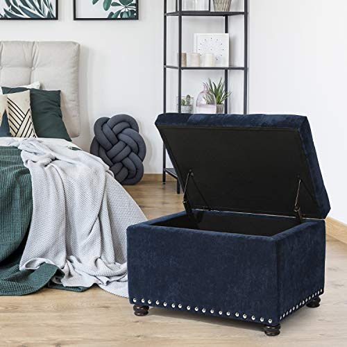 24" Ottoman with Storage for Living Room Rectangular Fabric Tufted Bench Footrest (Dark Blue) - color: Dark Blue