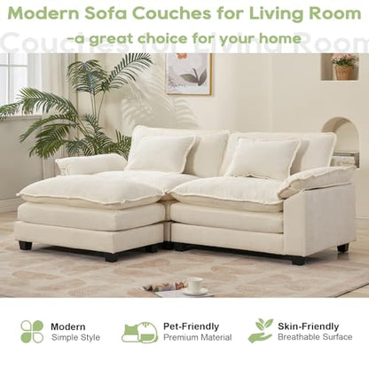 86" Modular Sectional Sofa, Comfy Deep Cloud Couch with Ottoman | L-Shaped Couches for Living Room, Modular Couch, Deep and Wide Seat, Chenille Sofa Sleeper with Throw Pillows, Beige White - color: Beige White, size: 86 Inch L