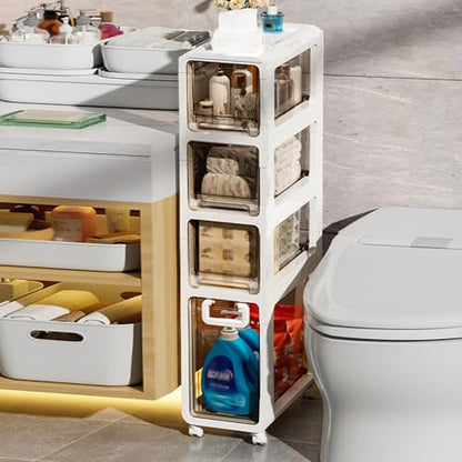 4-Tier Slim Bathroom Storage Cabinet,Narrow Floor Cabinets with Drawers and Wheels,Rolling Narrow Organizer for Small Spaces,Kitchen,Laundry,9”W - size: 4-Tier-9”W