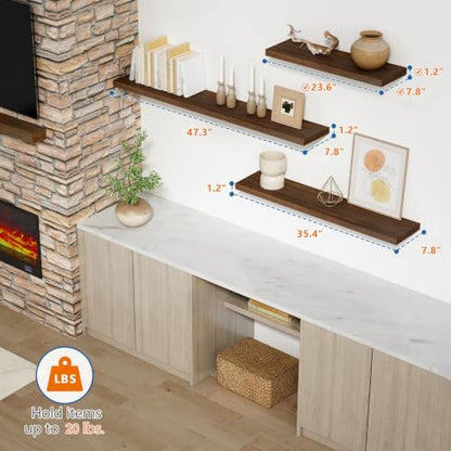 Harwaya 24 Inch Floating Shelves - Bathroom Shelves Wall Mounted | Rich Dark Wood Texture Patten | Ideal for Bedroom Office Kitchen Living Room Books Plants | 2-Pack - color: Walnut Brown