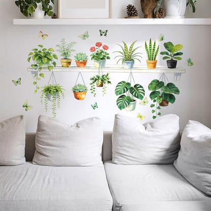 Green Plant Wall Decals 3D Bonsai Tropical Betterfly Wall Sticker Creative Vinyl Peel and Stick Removable Wall Art Decor for Living Room Bedroom Home Office (Green Plant 5) - style: Green Plant 5