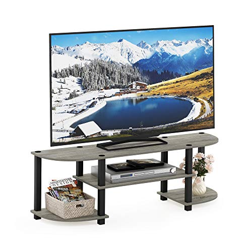 Furinno TURN-S-TUBE 3-Tier TV Stand for TVs up to 55 Inch, French Oak | Toolless Entertainment Center with Open Storage Shelves, Media Console Table with Soundbar Shelf for Living Room, Bedroom - color: French Oak/Black, size: Wide