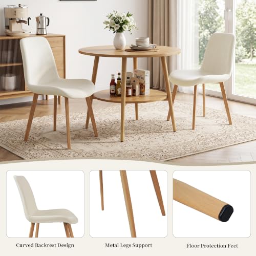 HIPIHOM Dining Chairs Set of 2, Mid-Century Modern Fabric Kitchen Chairs | Curved Backrest for Comfort, High-Density Sponge Padded Seat, Heat and Stain Resistant Surface, Sturdy Wood-Grain Metal Legs - color: Beige Chairs Set of 2