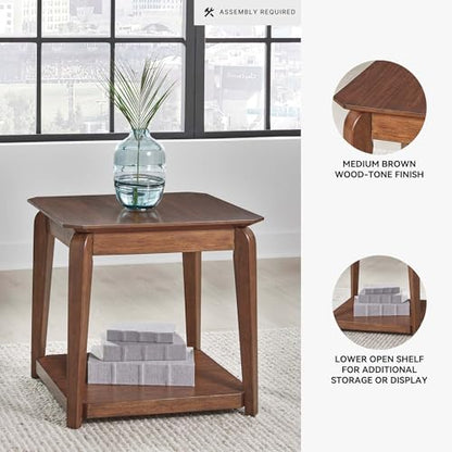 Signature Design by Ashley Trenmour Mid-Century Modern End Table with Lower Open Shlef, Light Brown - color: Medium Brown