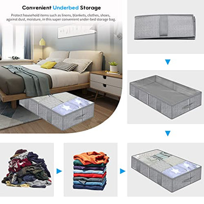 Onlyeasy Breathable Under Bed Storage Bags with 4 Reinforced Handles and Sturdy Side Wall, 2 Pack Eco-friendly Underbed Clothing Blankets Organizer with 2 Strong Zippers, Herringbone Grey, MXRUBBSS2P - color: Upgraded Firm Side Wall - Herringbone Grey