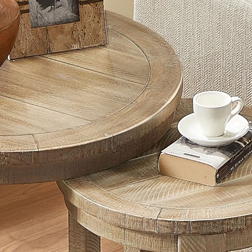 24" Round Nesting Coffee Table Set of 2, Solid Wood Coffee Tables Mid Century Rustic Farmhouse Side End Tea Table for Living Room, Apartment (Light Brown) - color: 24" Light Brown