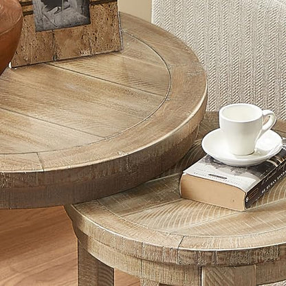 24" Round Nesting Coffee Table Set of 2, Solid Wood Coffee Tables Mid Century Rustic Farmhouse Side End Tea Table for Living Room, Apartment (Light Brown) - color: 24" Light Brown