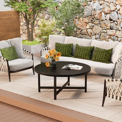 Round Coffee Table, 31.5" Black Coffee Table, Coffee Tables for Living Room | Circle Wooden Coffee Table, Large Modern Center Table with Metal Frame for Office Apartment Home Small Space - color: 31.5"d Round Black