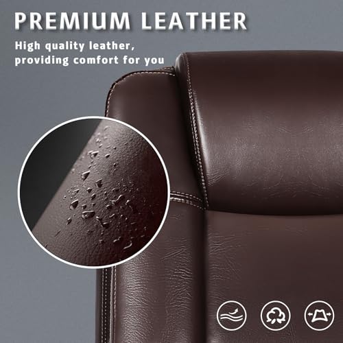 Flip-up Arms Office Desk Chair Big and Tall Managerial Executive Chair, High Back Computer Chair Ergonomic Adjustable Height PU Leather Chairs with Armrest for Long Time Sitting - color: New Brown