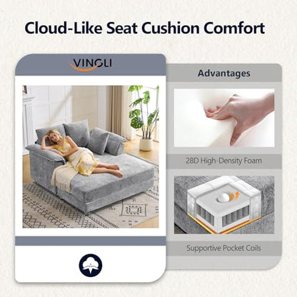 VINGLI Modern Floating Chaise Lounge Chair with Acrylic Legs, Upholstered Cushion Deep Seat Lounge Sofa with Iron-Wood KD Frame, Pillow Armrest, Accent Chair for Living Room, Play Room Apartment - color: Blue Grey, style: Modern