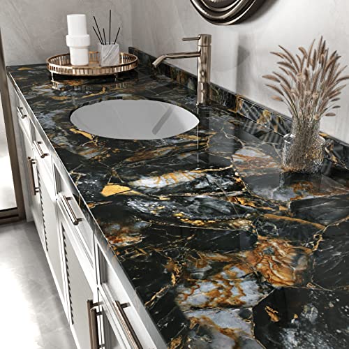Wallercity Glossy Black/Gold Marble Wallpaper for Backsplash Peel and Stick Countertops Self Adhesive Wall Paper Sticker Waterproof Kitchen Marble Contact Paper for Cabinets Shelf Liner 15.8''x78.7'' - size: 15.8" x 78.7"