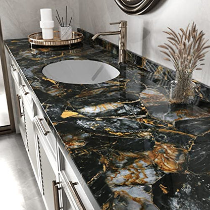 Wallercity Glossy Black/Gold Marble Wallpaper for Backsplash Peel and Stick Countertops Self Adhesive Wall Paper Sticker Waterproof Kitchen Marble Contact Paper for Cabinets Shelf Liner 15.8''x78.7'' - size: 15.8" x 78.7"