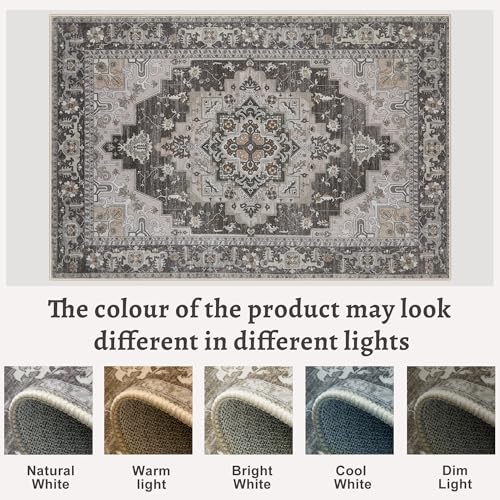 Tangsoo Vintage 2x3 Washable Rugs for Entryway, Non Slip Small Area Rug | Oriental Indoor Front Door Rug, Farmhouse Soft Low Pile Door Mat Carpet Throw Rugs for Entry Entrance Kitchen Bedroom Decor - color: Brown/Grey, size: 2' X 3' (Rectangular)