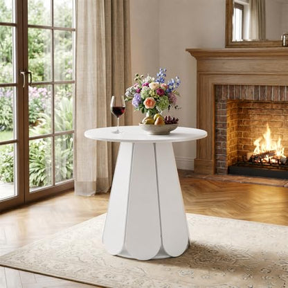 31.5" Round Dining Table, Small Circle Kitchen Table for 2-4 People, Modern Farmhouse Wood Dinning Room Tables with Pedestal Base, Space Saving Dinner Tables for Small Spaces, Mesa de Comedor, White - color: White