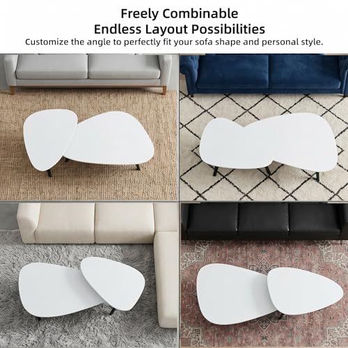 Nesting Coffee Table Set of 2-Mid Century Moder Coffee Table | Guitar Pick Stacking Tables with Solid Wood Legs,Small Coffee Tables for Small spaces,Living Room,Balcony - color: White
