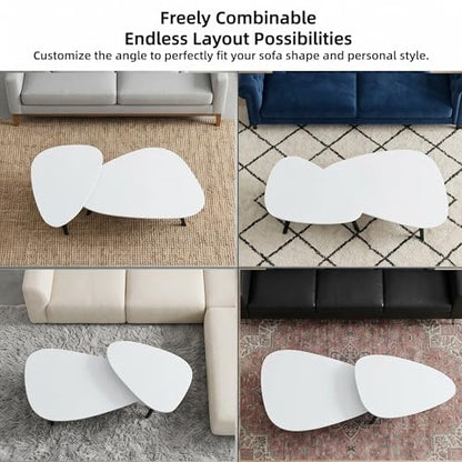 Nesting Coffee Table Set of 2-Mid Century Moder Coffee Table | Guitar Pick Stacking Tables with Solid Wood Legs,Small Coffee Tables for Small spaces,Living Room,Balcony - color: White