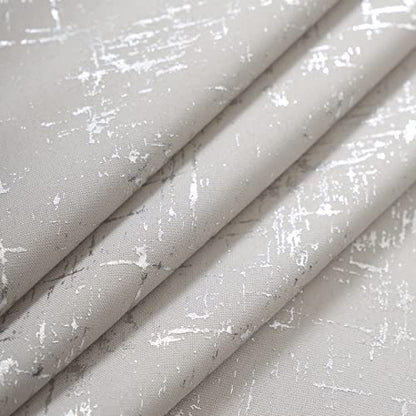 Taisier Home Silver Foil Print Linen Textured Curtains Geometric Dots Pattern Design Curtains for Nursery Toy Room Thermal Insulated Window Treatment 2 Panels 45" L,Beige and Silver Drapes Print - color: Greyish Beige/Silver, size: 52"W x 45"L (Pack of 2)
