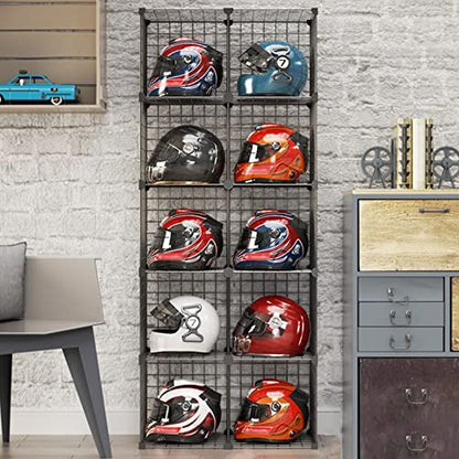 Hat Display Stand,Motorcycle Helmet Rack Stand - Floor-Standing Metal Bike Helmet Holder with Shoe Bag Shelf - Grids Storage Bins for Closet Cabinet - Modular Bookshelf & H,10 Cube - size: 10 Cubes