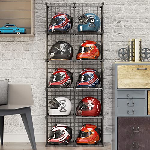 Hat Display Stand,Motorcycle Helmet Rack Stand - Floor-Standing Metal Bike Helmet Holder with Shoe Bag Shelf - Grids Storage Bins for Closet Cabinet - Modular Bookshelf & H,10 Cube - size: 10 Cubes