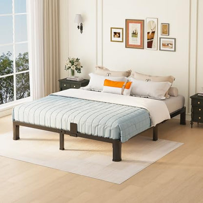 6 inch King Size Bed Frame with Round Corner Legs Mattress Slide Stopper,Low Profile Heavy Duty Metal Platform,Steel Slat Support,No Box Spring Needed,Easy Assembly,Noise Free - size: King, style: 6 inch