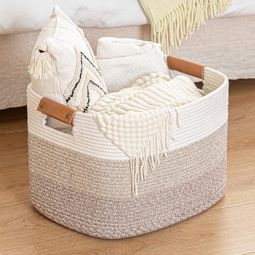Rectangle Blanket Storage Basket, Large Blanket Basket Living Room, Nursery Nin for Toys, 50 L Large Woven Storage for Toy Organizing & Laundry, 18.11’’*14.17’’*11.81’’, Gradient Brown - color: Gradient Brown, size: 50L