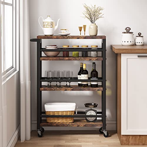 Tribesigns Slim Storage Cart,Narrow Rolling Carts with Wheels,Utility Cart for Small Spaces,4-Tier Metal Frame Trolley Cart with Handle for Kitchen,Laundry, Living Room