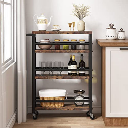 Tribesigns Slim Storage Cart,Narrow Rolling Carts with Wheels,Utility Cart for Small Spaces,4-Tier Metal Frame Trolley Cart with Handle for Kitchen,Laundry, Living Room