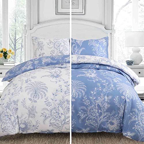 ETDIFFE Floral Duvet Cover Set Queen Size, 3 Piece, Light Blue and White | Reversible Farmhouse Botanical Flower Pattern Printed Microfiber Comforter Cover, Aesthetic Soft & Lightweight Quilt Cover - color: Blue Floral, size: Queen (No Comforter)