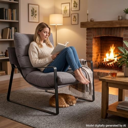 Set of 2 Modern Accent Chair, Linen Living Room Chair, Grey | Comfy Armchairs, Upholstered Lounge Armchair, Removable Seat Cushion, Black Metal Frame, For Reading Room, Bedroom, Balcony - color: Grey, size: 2PCS