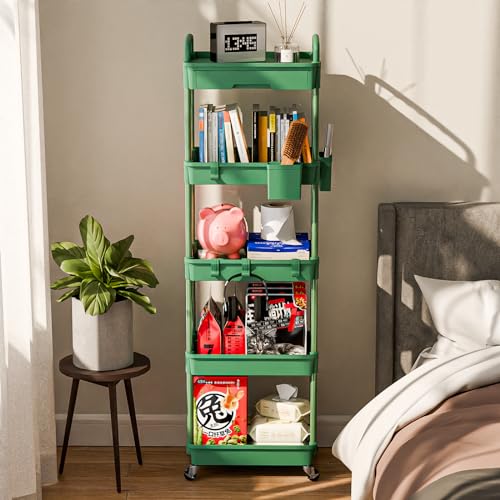 Sorgion 5 Tier Rolling Cart Organizer,Bathroom Cart Organizers with Wheels Laundry Room Organization Mobile Shelving Unit Utility Cart Storage Shelves Multi-Functional for Office, Home(Green) - size: 5Tier-Green