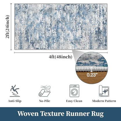 Entryway Runner Rug 2x4ft,Non Slip Carpet Runner,Ocean Blue | Machine Washable Runner Rug with Silicone Backing; Stain Resistant Surface for Entryways, Kitchens and High Traffic Areas - color: Abstract- Ocean Blue, size: 2' x 4' (Runner)