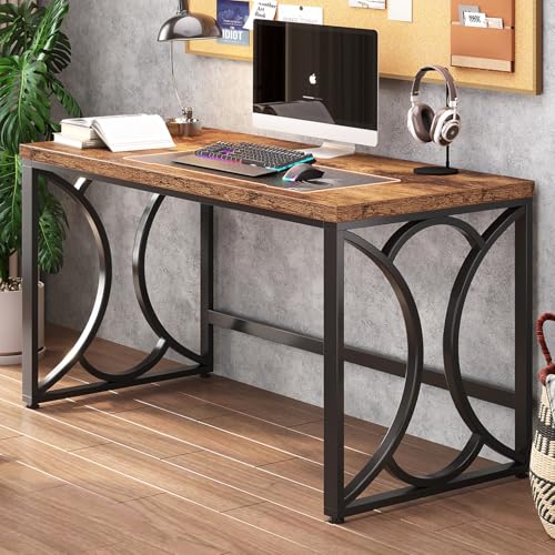 HSH Rustic Computer Desk,55 Inch Metal Wooden Home Office Writing Desk | Industrial Executive Desk for Work , Modern Student Gaming Computer PC Table,Work from Home,Sturdy Metal Frame,Easy Assembly - color: Rustic Brown