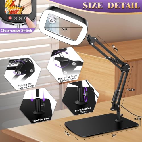 10X 30X Magnifying Glass with Light and Stand,Large Desk Lamp Magnifiers | Large Crystal-clear Magnifies,3 Color Modes&10 Brightness Levels for Reading,Crafting,Repair,flexible Arm,Large Stable Base