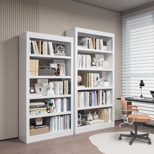 VASAAOSD Metal Bookshelf - Adjustable White Bookcase, 5 Tier Book Shelf | Heavy Duty Sturdy Book Case, Modern Bookshelves and Bookcases for Home Office, Living Room, Bedroom, Library(69" H) - color: White, size: 69" H