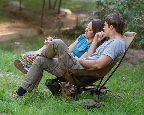 MARCHWAY Lightweight Folding High Back Camping Chair with Head Support, Stable Portable Compact for Outdoor Camp, Travel, Beach, Picnic, Festival, Hiking, Backpacking (Highback Khaki) - color: Highback Khaki